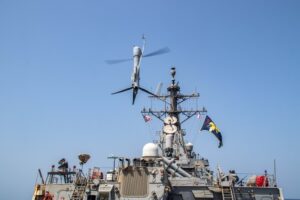 Aerovel's Flexrotor operating aboard a guided-missile destroyer in the Gulf of Oman